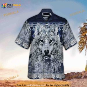 Native Wolf Blue Funny Hawaiian Shirt