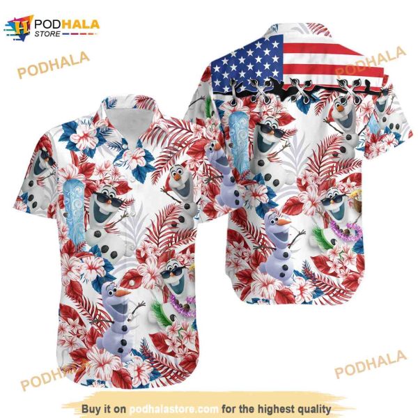 Olaf Frozen Blue Red 4th July Independence Day Disney Hawaiian Shirt