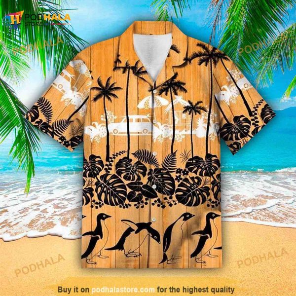 Palm Tree Penguin Tropical Leaves Funny Hawaiian Shirt