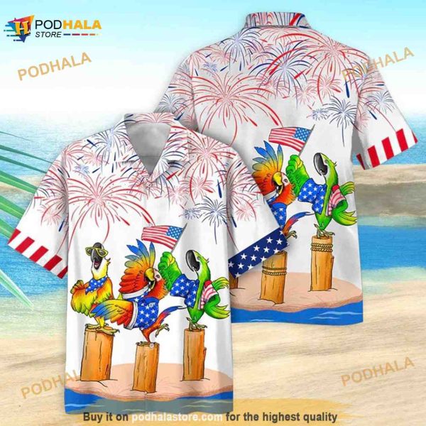 Parrot American Flag Patriotic Funny Hawaiian Shirt