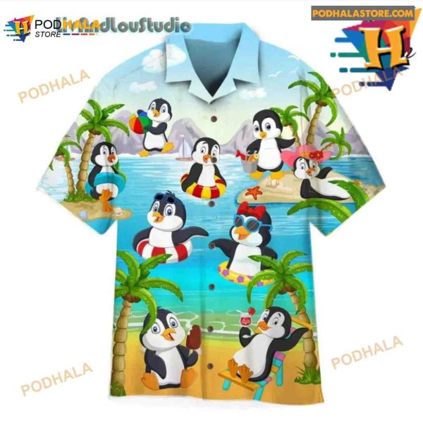 Penguin On The Beach Funny Aloha Hawaiian Shirt