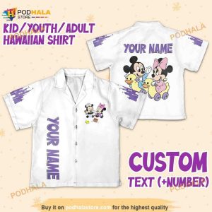 Personalize Name Disney Baby Mikey Minnie Castle Heather White Hawaiian Shirt