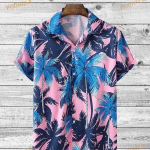 Pink And Blue Palm Tree Tropical Funny Hawaiian Shirt