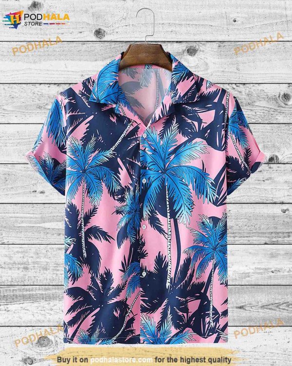 Pink And Blue Palm Tree Tropical Funny Hawaiian Shirt