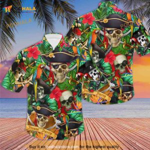 Pirate Skull And Parrot Pirate Party Tropical Funny Hawaiian Shirt