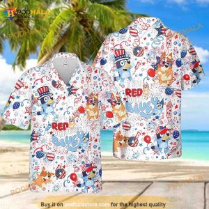 Red White Bluey 4th Of July 3D Hawaiian Shirt