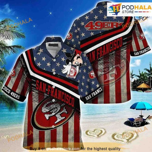 San Francisco 49ers NFL Hawaiian Shirt Mickey American Flag Printed 3D Shirt Gift