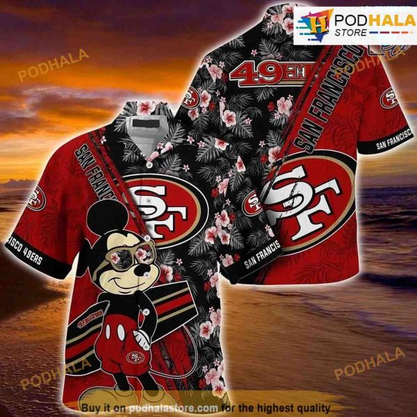 San Francisco 49ers NFL Hawaiian Shirt Mickey Print Floral Pattern Summer For Sports Fans