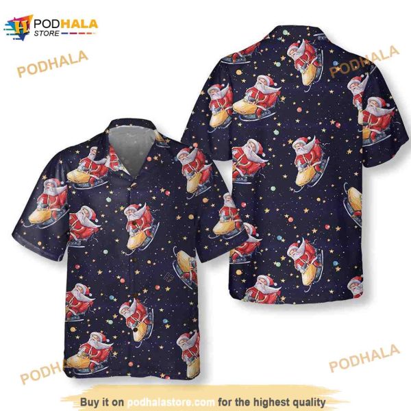 Santa Claus Riding Snowmobile Christmas Hawaiian Shirt