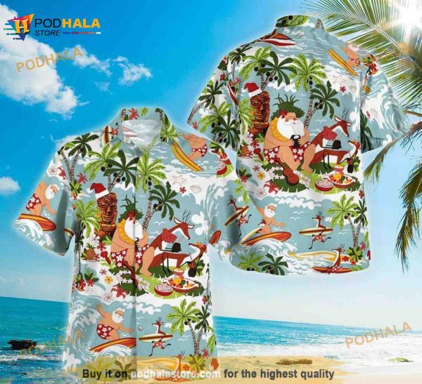 Santa Surfing Summer Hawaiian Shirt