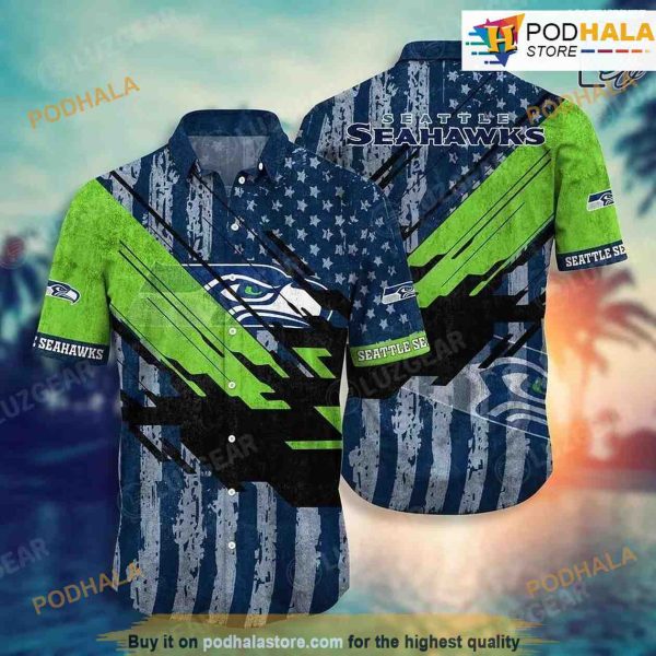 Seattle Seahawks NFL Football Hawaiian Shirt American Flag Print Summer Gifts