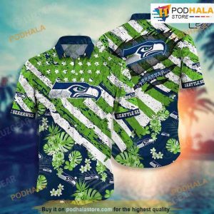 Seattle Seahawks NFL Hawaiian Floral Print American Flag Beach Shirt Summer