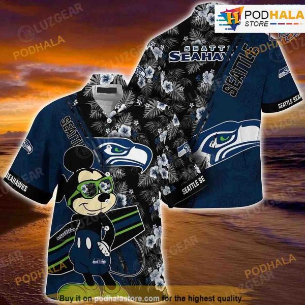 Seattle Seahawks NFL Hawaiian Shirt Mickey Print Floral For Sports Fans