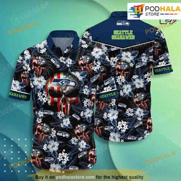 Seattle Seahawks NFL Hawaiian Shirt Skull Punisher Printed 3D Summer For Your Loved Ones