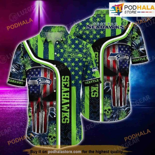 Seattle Seahawks NFL Hawaiian Shirt Tropical Patterns Skull Punisher 3D Printed Gift