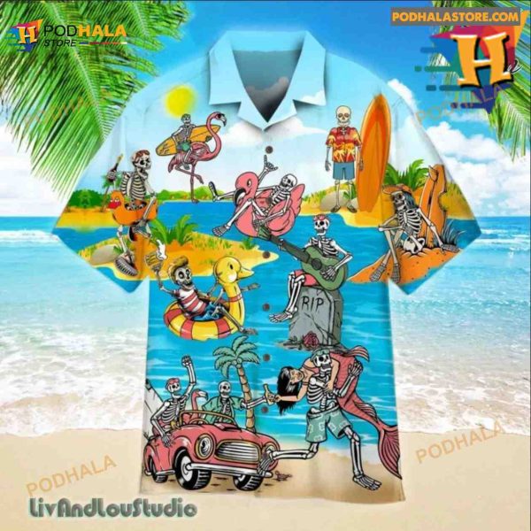 Skull On The Beach Funny Aloha Hawaiian Shirt