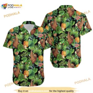 Sloth Pineapple Tropical Summer Cool Leaf Hawaiian Shirt