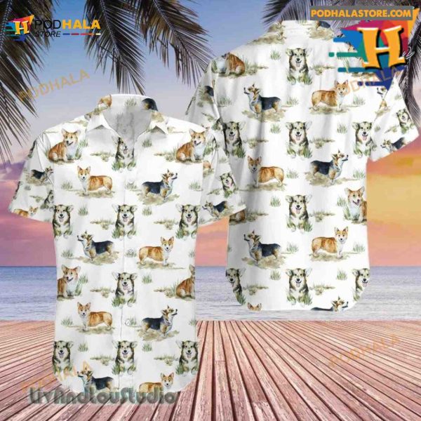 Smiling Corgi Dog Hawaiian Shirt