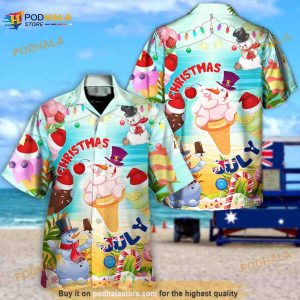 Snowman Ice Cream Christmas In July Funny Hawaiian Shirt