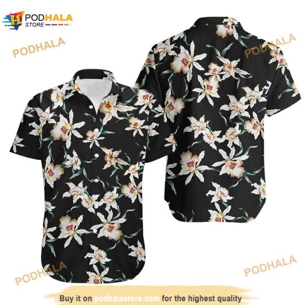 Star Orchid Black Aloha Hawaiian Shirt