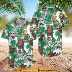 Star Wars Stormtrooper And Chewbacca Tropical Leaves Pattern Hawaiian Shirt