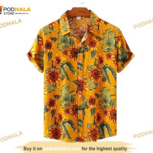 Summer Men’s Sunflower Print Hawaiian Shirt