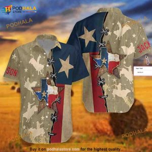 Texas Flag & Rodeo Texas Custom Name Aloha Hawaiian Shirt