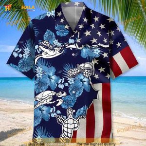 Turtle Tropical Us Flag Hawaiian Shirt