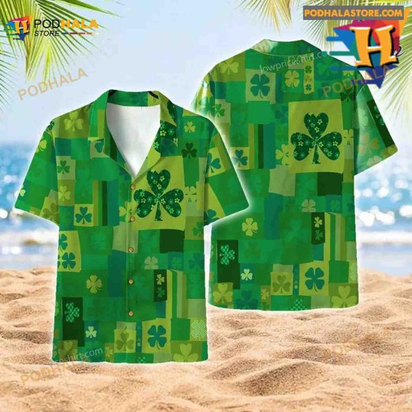 Unisex Irish Saint Patrick Day Shamrock Clover Aloha Hawaiian Shirt