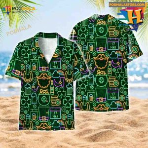 Unisex Neon Light Black St Patricks Day Aloha Hawaiian Shirt