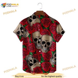 Unisex Pineapple Hawaiian Shirt Skull Flower 3D Hawaiian Shirt Hvt