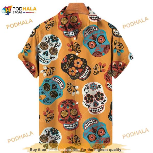 Unisex Pineapple Hawaiian Shirt Skull Pattern Flower 3D Aloha Shirt