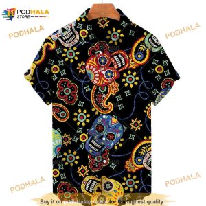 Unisex Pineapple Hawaiian Shirt Skull Pattern Flower 3D Hawaiian Shirt