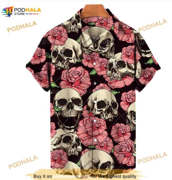 Unisex Pineapple Hawaiian Shirt Skull Rose Flower 3D Hawaiian Shirt