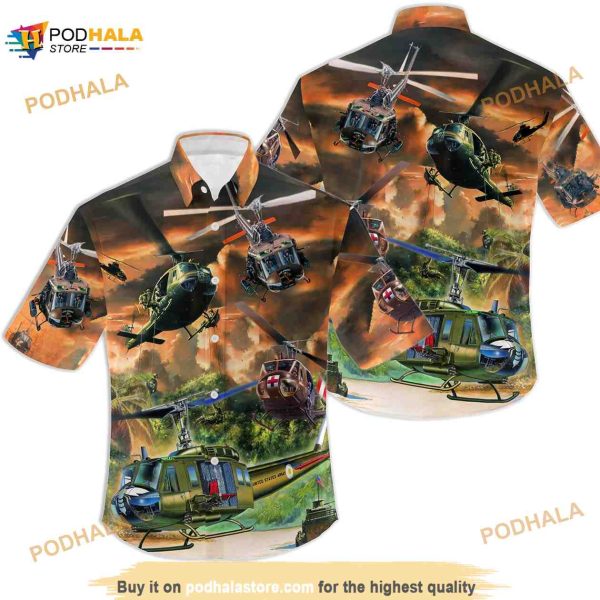 United States Army Huey Helicopter On The Sky Art All Over Hawaiin Shirt