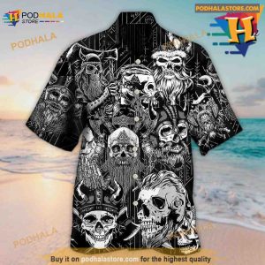 Viking Beard Warrior Skull With Crossed Axes Hawaiian Shirt