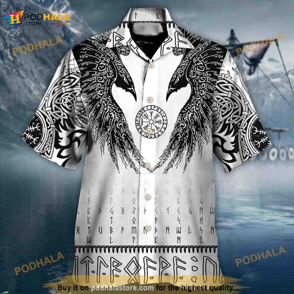 Viking Black Runic Raven Scandinavian Hawaiian Shirt