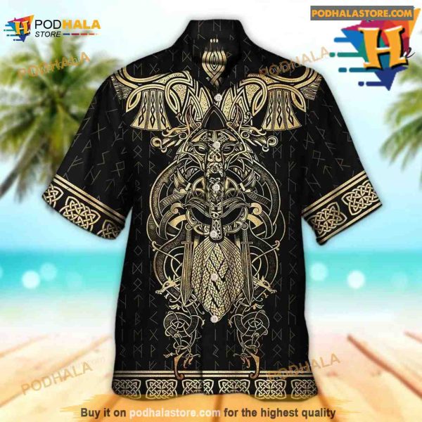 Viking Warrior The Raven Yellow Of Odin Hawaiian Shirt