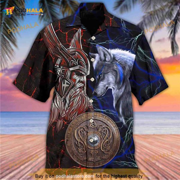 Viking and Wolf Colorful Hawaiian Shirt