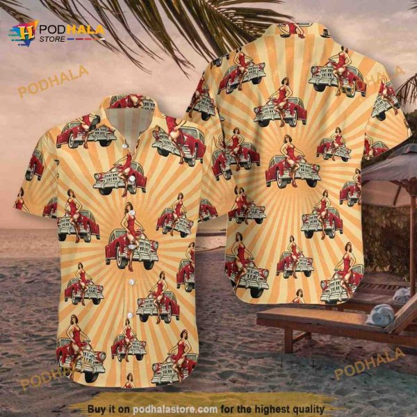 Vintage Car And Chick For Dinner Halloween Hawaiian Shirt