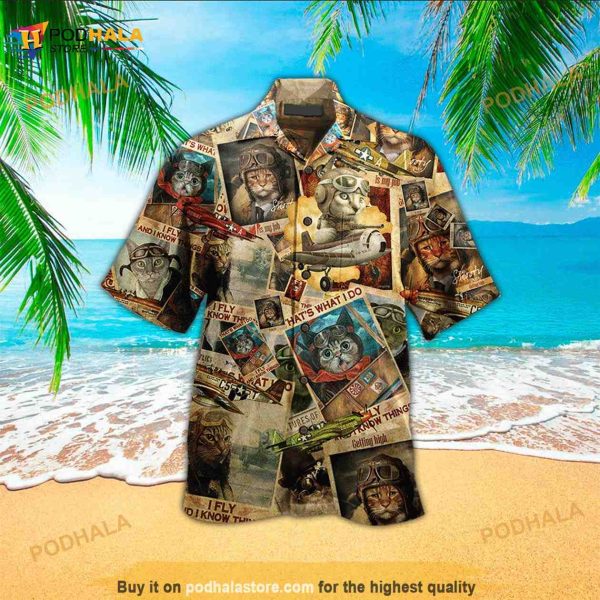 Vintage Pilot Cat Hawaiian Shirt