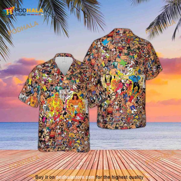 Wrestling Characters Collage Art Hawaiian Shirt