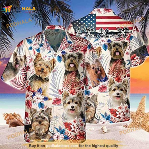 Yorkshire Dog Independence Day Style Hawaiian 3D Hawaiian Shirt